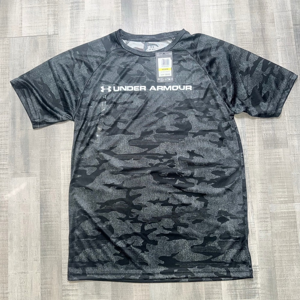 Under Armour UA Tech ABC Camo Short Sleeve Shirt XL Black 1361698 400 Print NWT